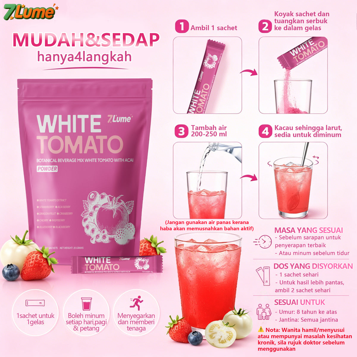 7LUME White Tomato 5600mg supplement cerahkan kulit, pcos UTI supplement